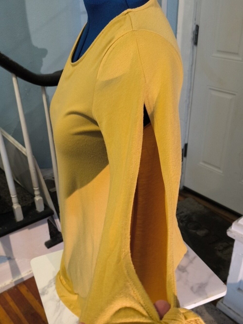 Zenana Women’s Mustard Yellow Long Sleeve Tie-Sleeve Top - Picture 3 of 10
